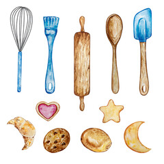 Watercolor bakery tools cooking set