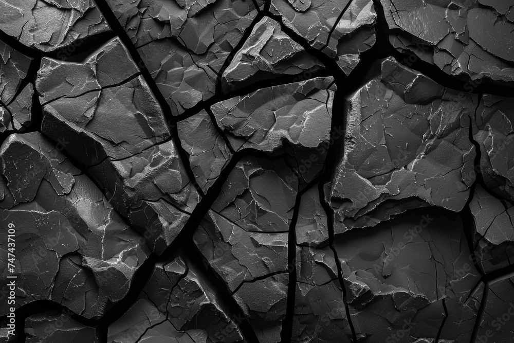 Poster a striking black and white photo of cracked rocks. perfect for adding a dramatic touch to any projec