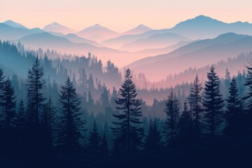 A view of a mountain range with trees in the foreground. Suitable for nature and landscape concepts