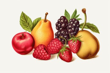 Naklejka na ściany i meble A colorful painting featuring a variety of fresh fruits and berries. Suitable for food and nutrition concepts