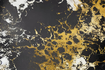 Abstract grey art with gold accents, featuring a marble backdrop adorned with exquisite smudges and stains created using golden pigment and alcohol ink. Black and golden marble background. Marble tile