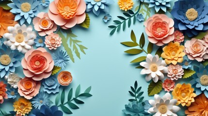 Vibrant paper flowers on a blue backdrop, perfect for various creative projects