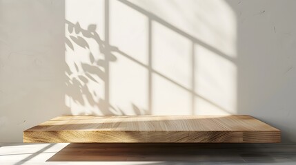 Warm Sunlight Shining on a Wooden Table and Shelf