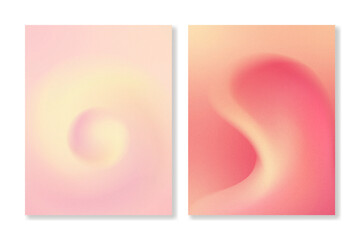 Set of 2 abstract grainy gradient backgrounds in pink and yellow colors. For covers, wallpapers, branding, social media and more. Vector, for web and printing.