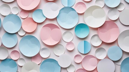 A cluster of paper circles hanging on a wall. Perfect for office or creative design projects