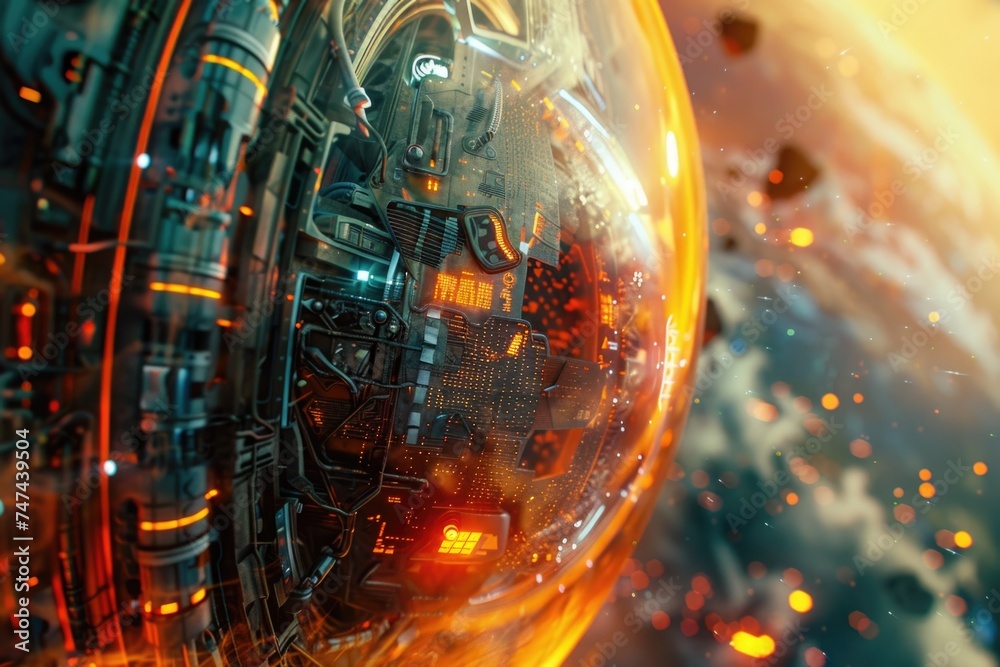 Aufkleber detailed view of a sphere with a city backdrop, ideal for urban concepts