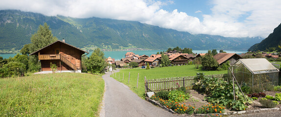 beautiful tourist resort Iseltwald, landscape Bernese Oberland, switzerland