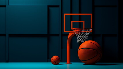 a basketball in the court of a basketball arena, generative ai