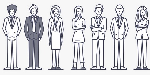 A group of business people standing in a straight line. Suitable for corporate and teamwork concepts