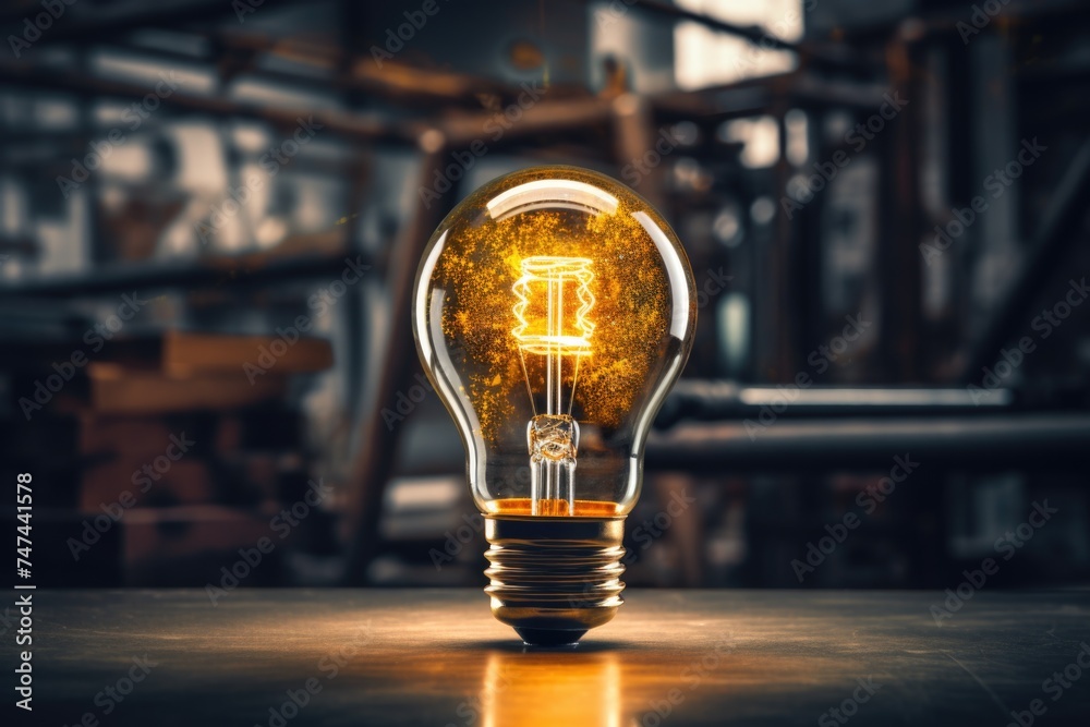 Poster A light bulb sitting on top of a table. Can be used for concepts related to creativity and innovation