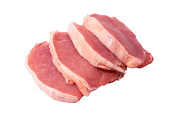 Raw pork pieces isolated on a white background.