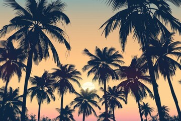 Fototapeta na wymiar Palm trees silhouetted against a colorful sunset, perfect for travel and nature concepts