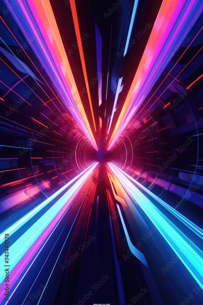 Poster vibrant light tunnel captured in a long exposure shot. great for futuristic or abstract design proje