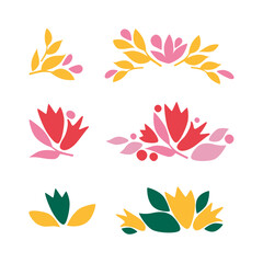 Collection of flower arrangements. Floral elements for the festive design of invitations, cards, congratulations. Vector illustration. Isolated objects on white background