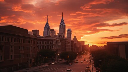 Fototapeta premium Urban landscape at dusk, perfect for cityscape projects