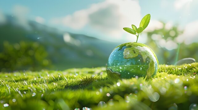 Green Ball in Grassy Field A Nature-Inspired Image of Sustainability