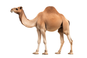 camel standing side view animal photo isolated on transparent background.