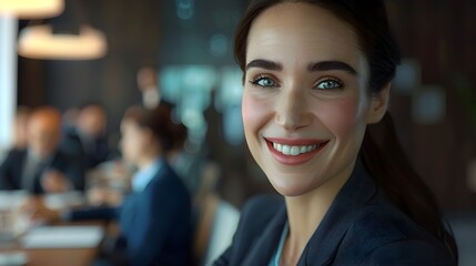 Fototapeta premium Close up a business woman smiling at a meeting in the work office