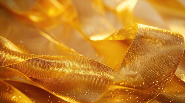 Detailed shot of a shiny gold colored fabric. Ideal for luxury and elegance concepts