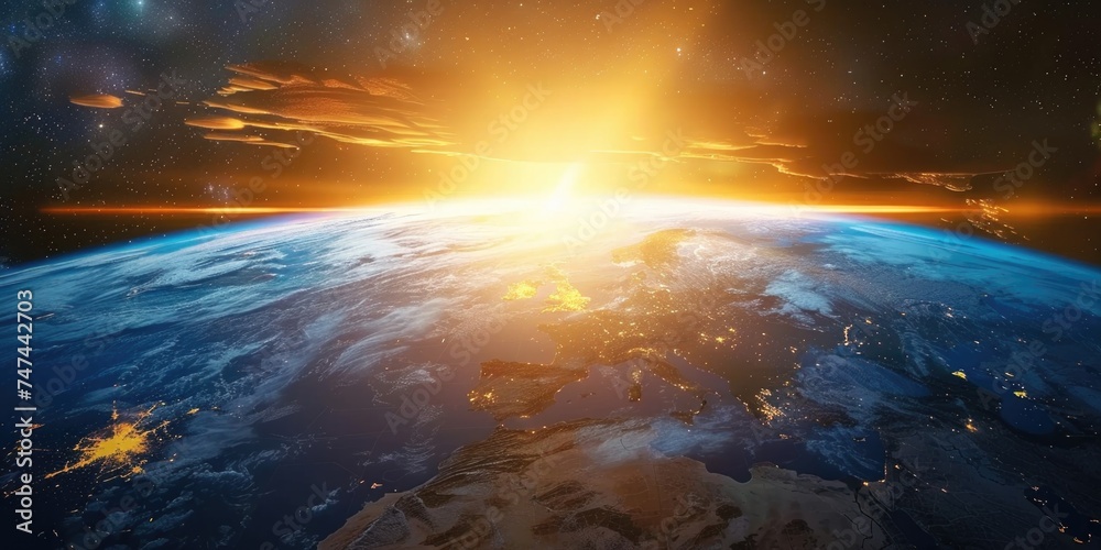 Poster a stunning view of the earth from space. perfect for educational materials or environmental concepts