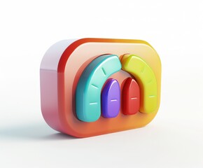Fototapeta premium colored gauges, isolated, white background, a 3d rendered rounded square button, playful and colourful and bubbly