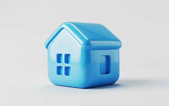 3d house image of real estate a 3d rendered blue rounded square button, playful and colorful and bubbly pixelated