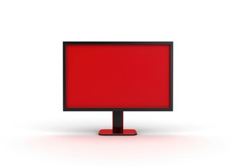 monitor in red, in the style of shaped canvas, isolated, white background, a 3d rendered rounded square button