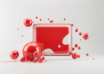 red square display and bubbles, in the style of isometric,isolated, white background, a 3d rendered rounded square button