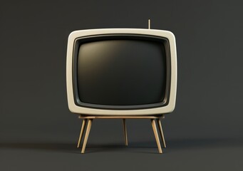 tv sits on a stand against a black background, isolated