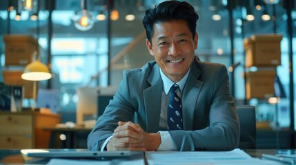 Businessman in a suit working on a laptop, suitable for business concepts