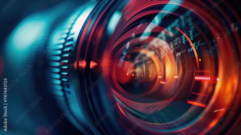 Poster detailed close-up view of a camera lens. suitable for technology and photography concepts