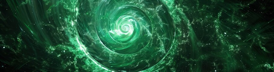 a green spiral with mysterious backdrops, future tech, luxurious geometry, dark gray and dark emerald, minimalist sets, flickering light
