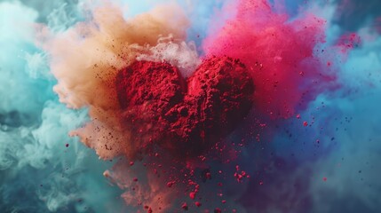 Colorful heart-shaped powder cloud, perfect for celebrations and events