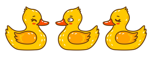 Set of cute сartoon bath ducks isolated on white