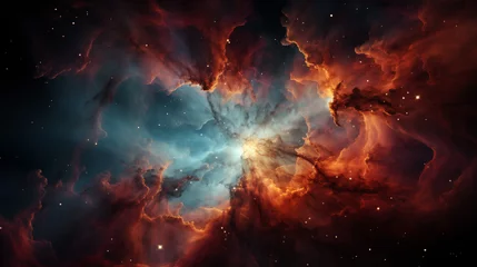 Foto op Aluminium Stunning cosmic landscape with vibrant nebulae, stars, and interstellar clouds in deep space. © amixstudio