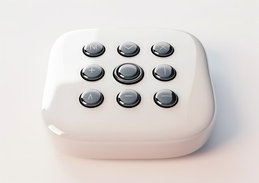 a remote control icon, isolated, white background, a 3d rendered rounded square button, playful and bubbly