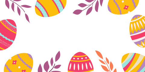 Easter banner. Horizontal poster with Easter eggs.