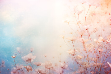 Soft pastel hues on gossamer flowers against dreamy backdrop