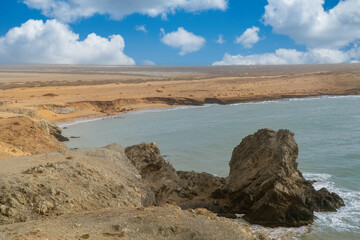 Beach at Cabo de Vela with sea view and blue sky, Guajira, Colombia.