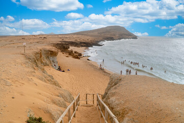 Beach at Cabo de Vela with sea view and blue sky, Guajira, Colombia.