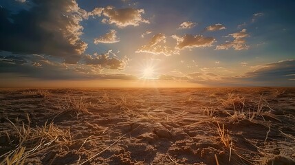 Desert Plains at Sunrise with Creased Sky - obrazy, fototapety, plakaty