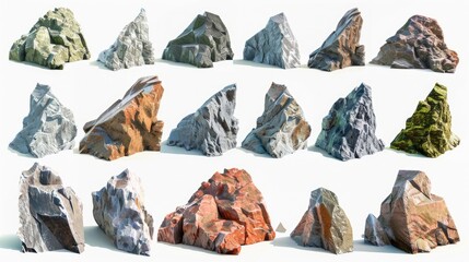 Collection of different rocks on a white background. Great for geology or landscaping concepts