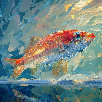 Abstract Crystal Fish Swimming in Stylized Water