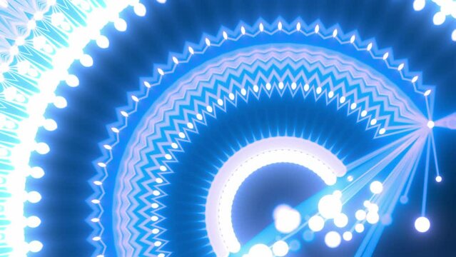 futuristische blau leuchtende synchrone Netzwerkverkn&uuml;pfungen mit Knotenpunkten, Fraktal, Muster, Kreis, Links, Verbindungen, KI, Internet, Server, Plexuseffekt, System, FTTH, Daten, leuchten