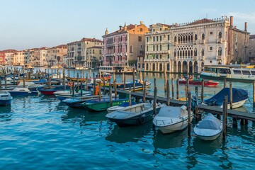 Small boats at pier in Venice, Italy