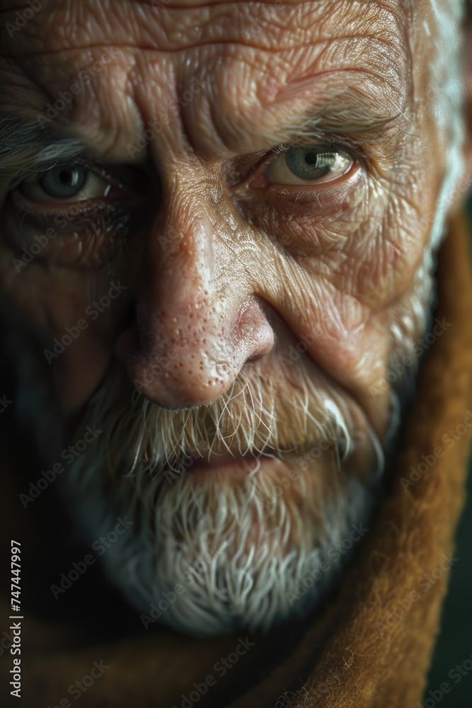 Poster a detailed shot of a man with a beard, suitable for various projects