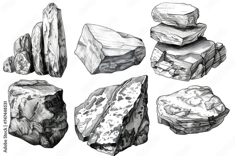 Aufkleber a collection of rocks on a white background. suitable for various design projects
