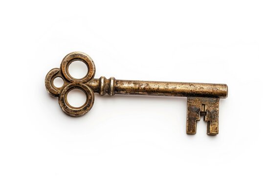 Detailed image of a key on a plain white background. Suitable for security or home concept designs