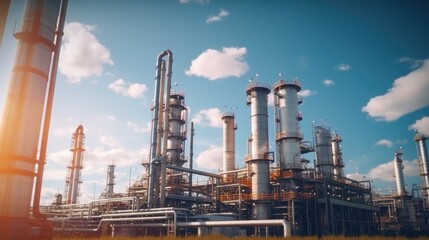 A large industrial plant with numerous pipes. Suitable for industrial concepts