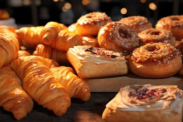 Tuinposter Display of various pastries on a table, ideal for bakery promotions © Fotograf